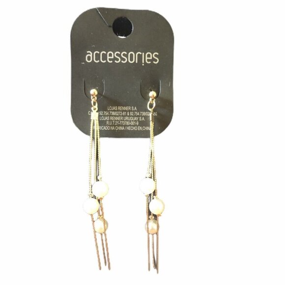 Gold Tone Dangling Earrings With Faux Pearls - Picture 3 of 4